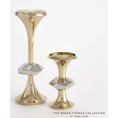 Gabriel Brass Candle Holder by Global Views. Made from brass in a modern style.