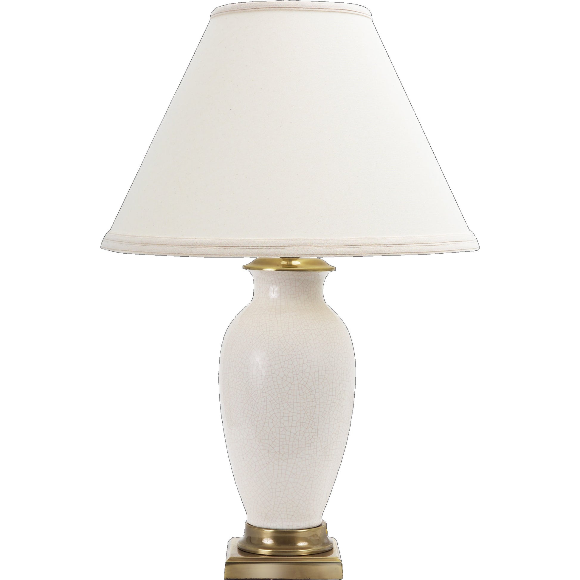 Kyoko Lamp by Wildwood in white crackle glaze, antique brass. Made from ceramic, porcelain in a transitional style.