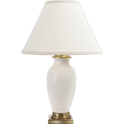 Kyoko Lamp by Wildwood in white crackle glaze, antique brass. Made from ceramic, porcelain in a transitional style.