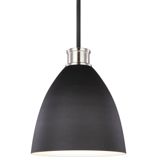 Varus One Light Pendant by Visual Comfort & Co. in brushed nickel. Made from steel in a unique style.