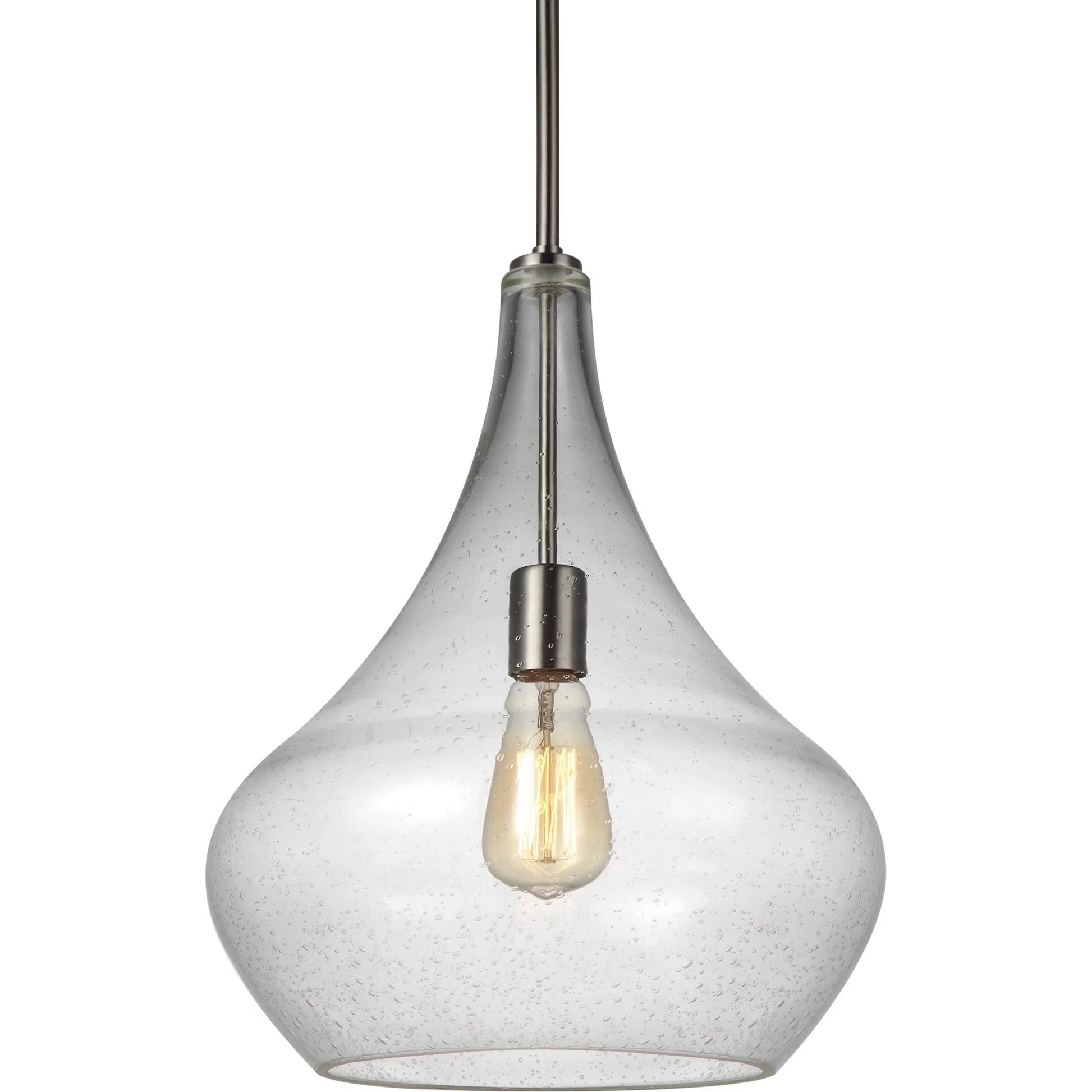 Mora One Light Pendant by Visual Comfort & Co. in brushed nickel. Made from steel in a unique style.