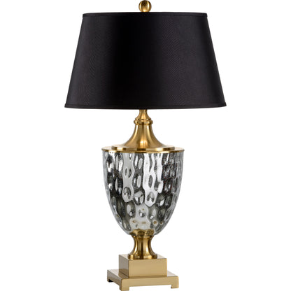 Christopher Lamp by Wildwood in mercury, dimpled, antique. Made from crystal, glass in a unique style.