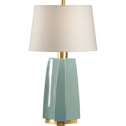 Triptic Lamp by Wildwood in snow white glaze, gold leaf. Made from ceramic, porcelain in a modern style.