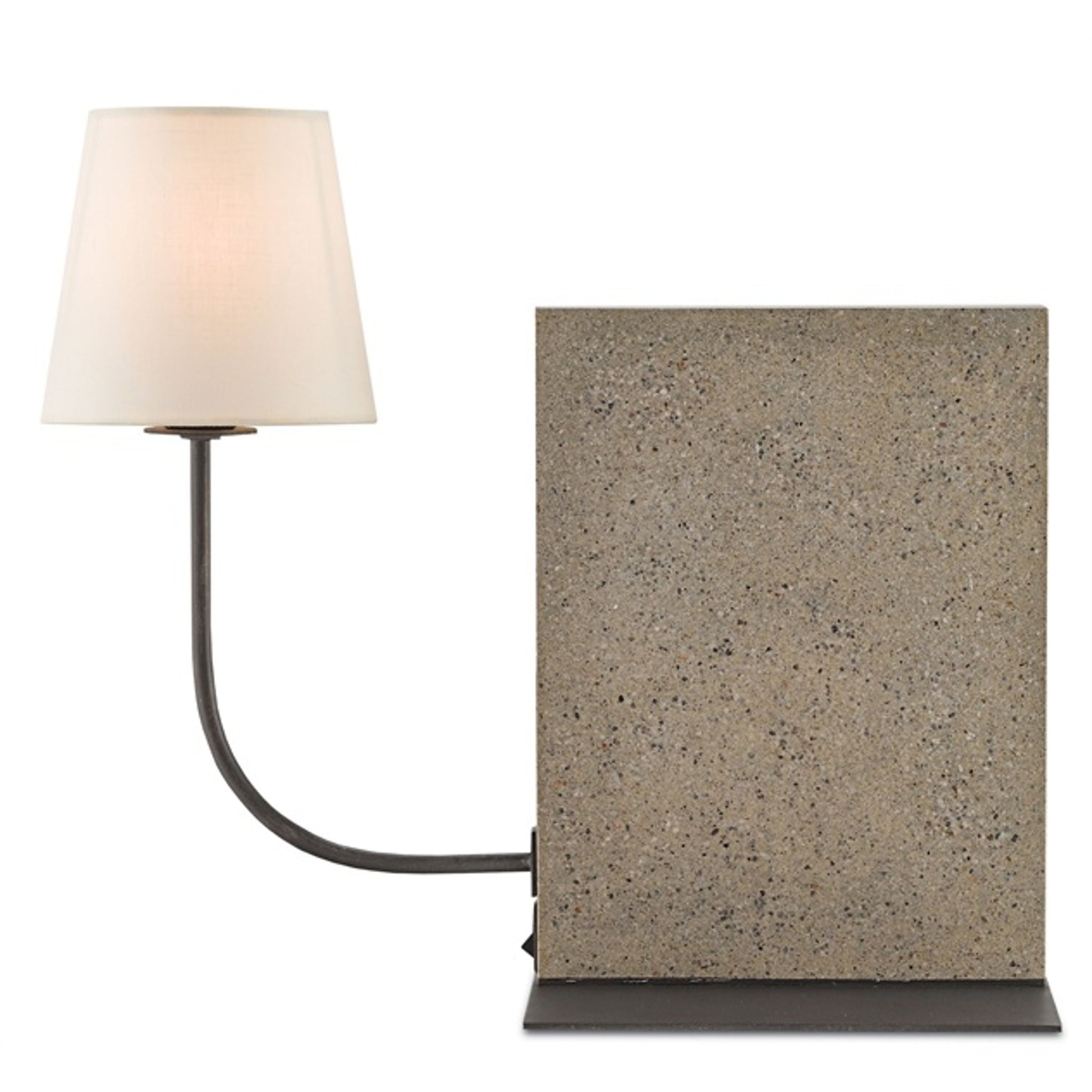 Oldknow Bookcase Lamp by Currey and Company in polished concrete, aged steel. Made from concrete, wrought iron in a modern style.