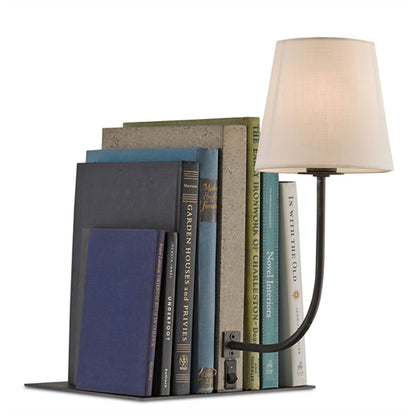 Oldknow Bookcase Lamp by Currey and Company in polished concrete, aged steel. Made from concrete, wrought iron in a modern style.