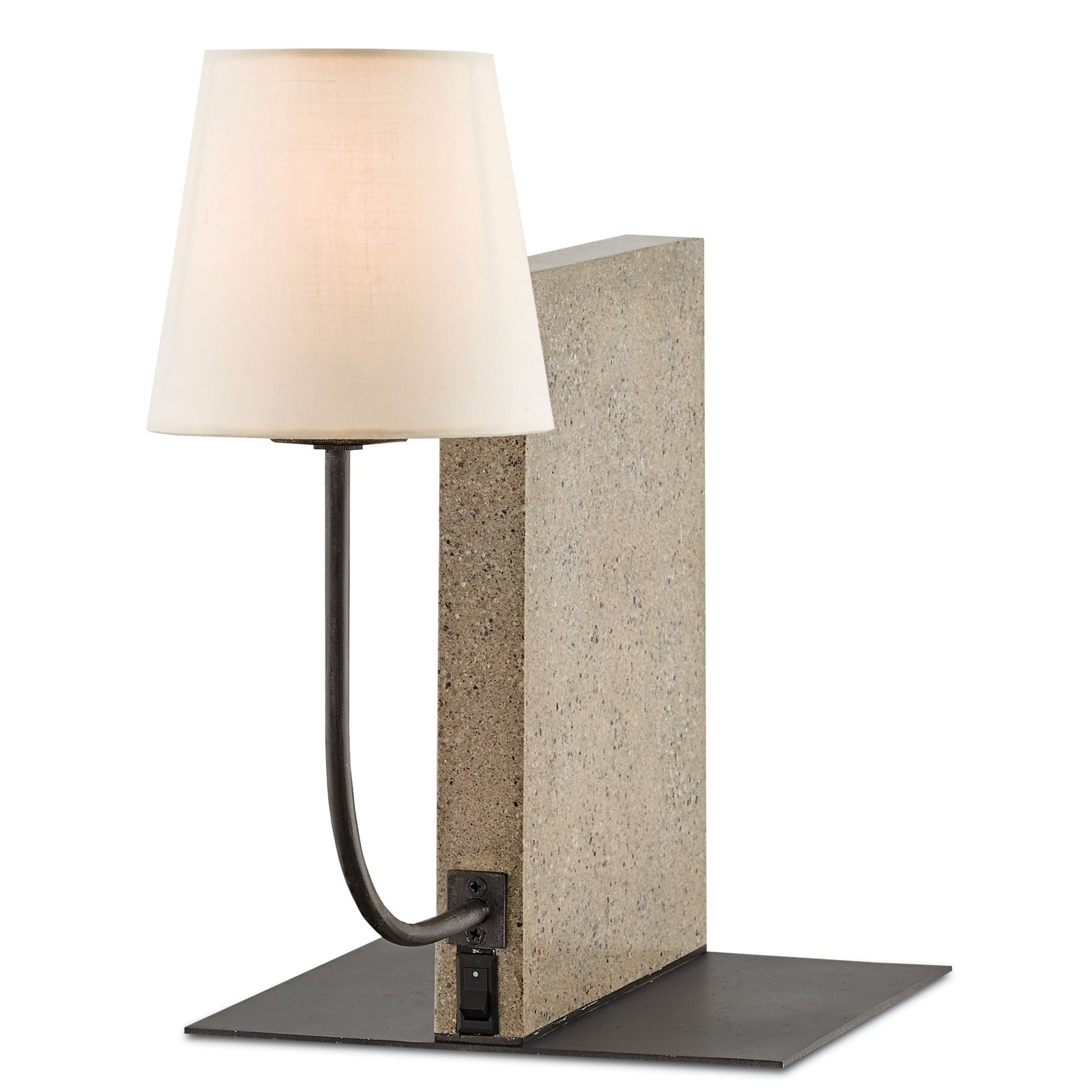 Oldknow Bookcase Lamp by Currey and Company in polished concrete, aged steel. Made from concrete, wrought iron in a modern style.