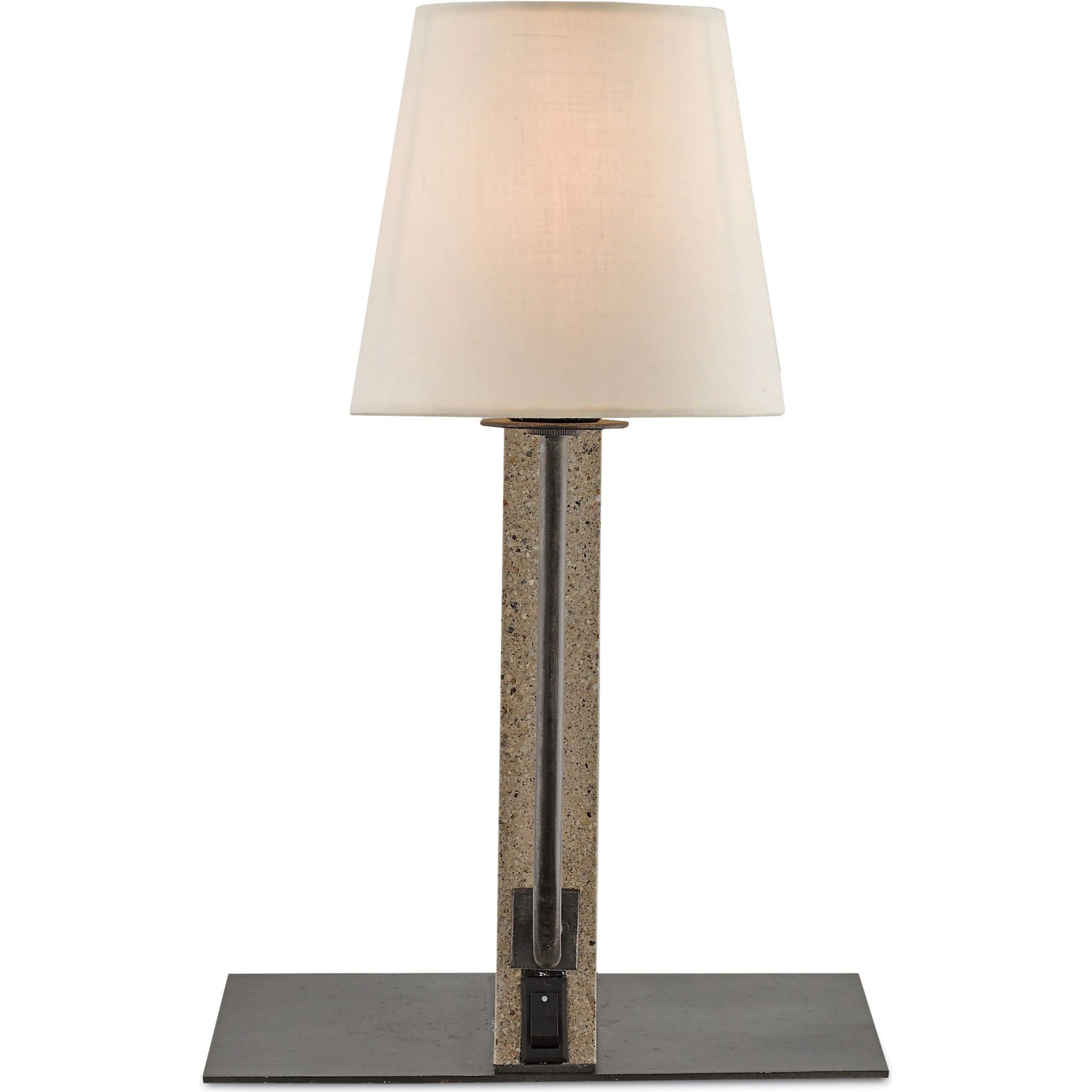 Oldknow Bookcase Lamp by Currey and Company in polished concrete, aged steel. Made from concrete, wrought iron in a modern style.