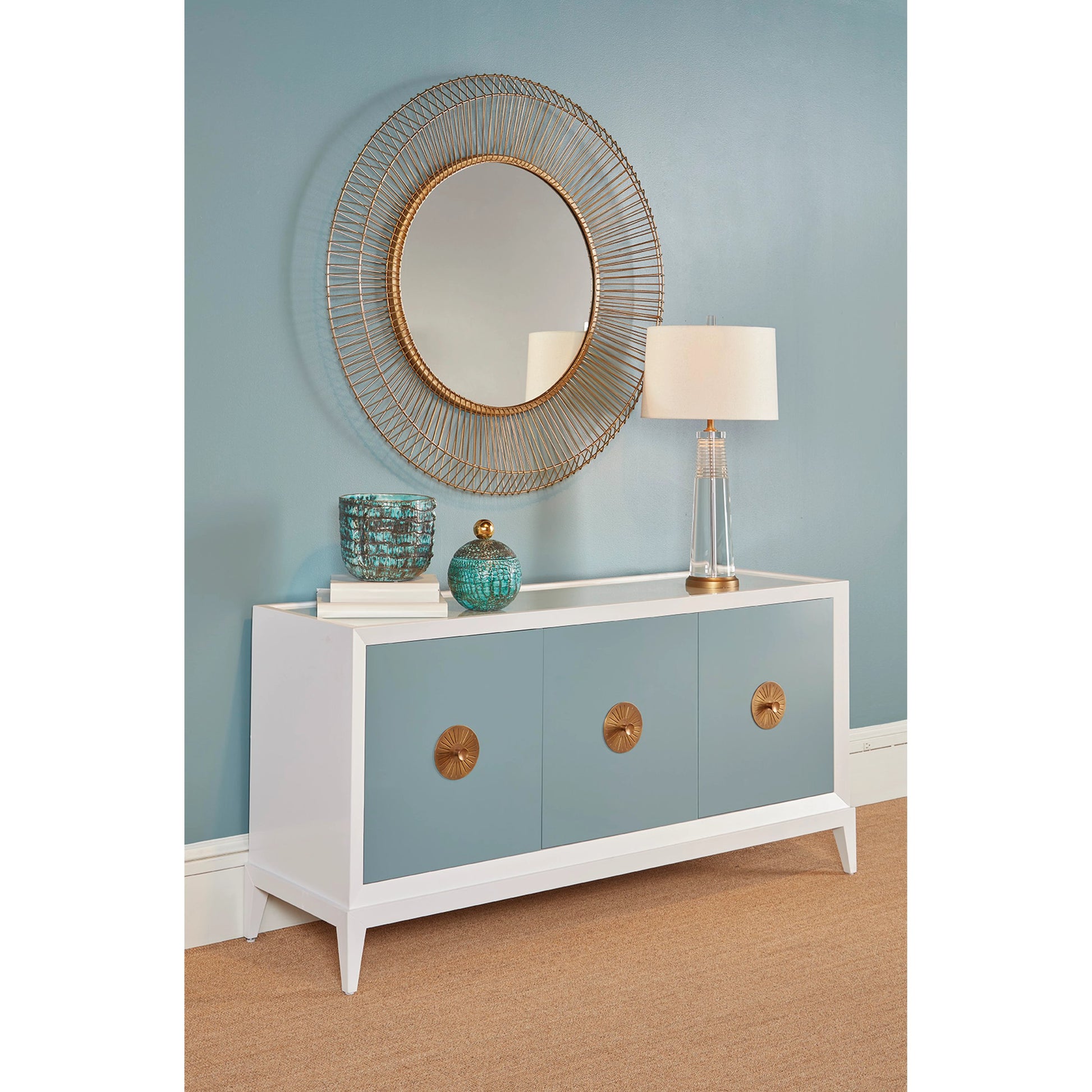 Hayden Lamp by Wildwood in clear, antique patina. Made from crystal in a transitional style.