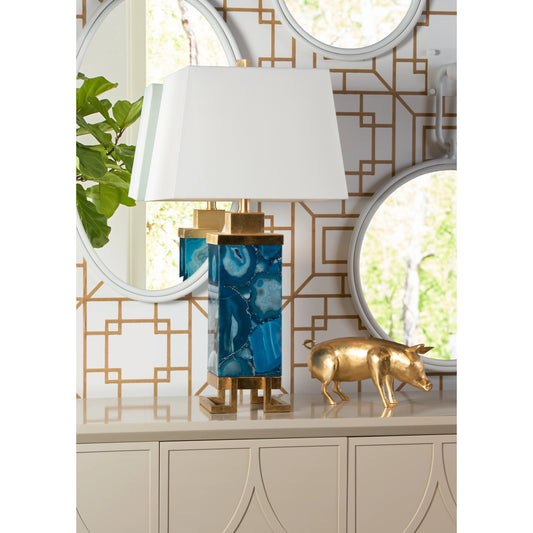 Oceans Lamp by Wildwood in blue, antique gold leaf. Made from agate in a eclectic & global style.