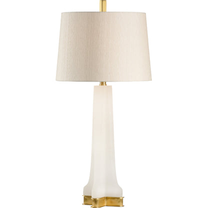 Lucas Lamp by Wildwood in natural white, antique patina. Made from alabaster in a transitional style.