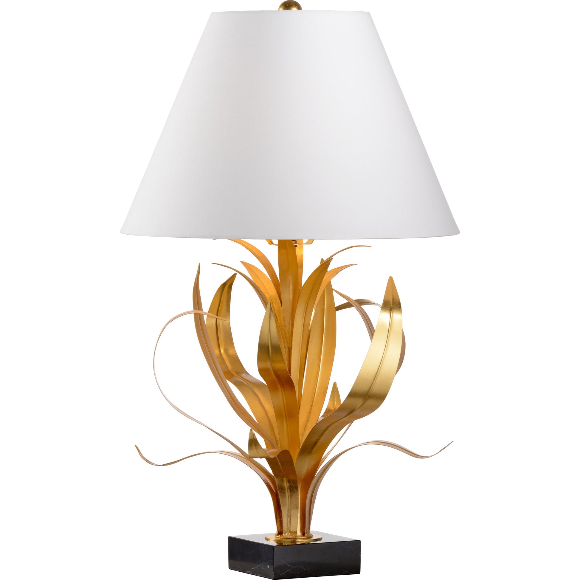 Lilith Lamp by Wildwood in antique gold leaf, natural black. Made from iron in a transitional style.