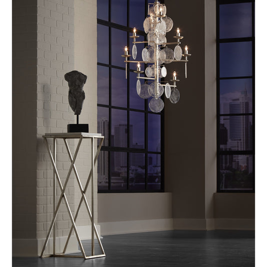 Liza Chandelier by Wildwood in clear, silver leaf. Made from glass, iron in a modern style.