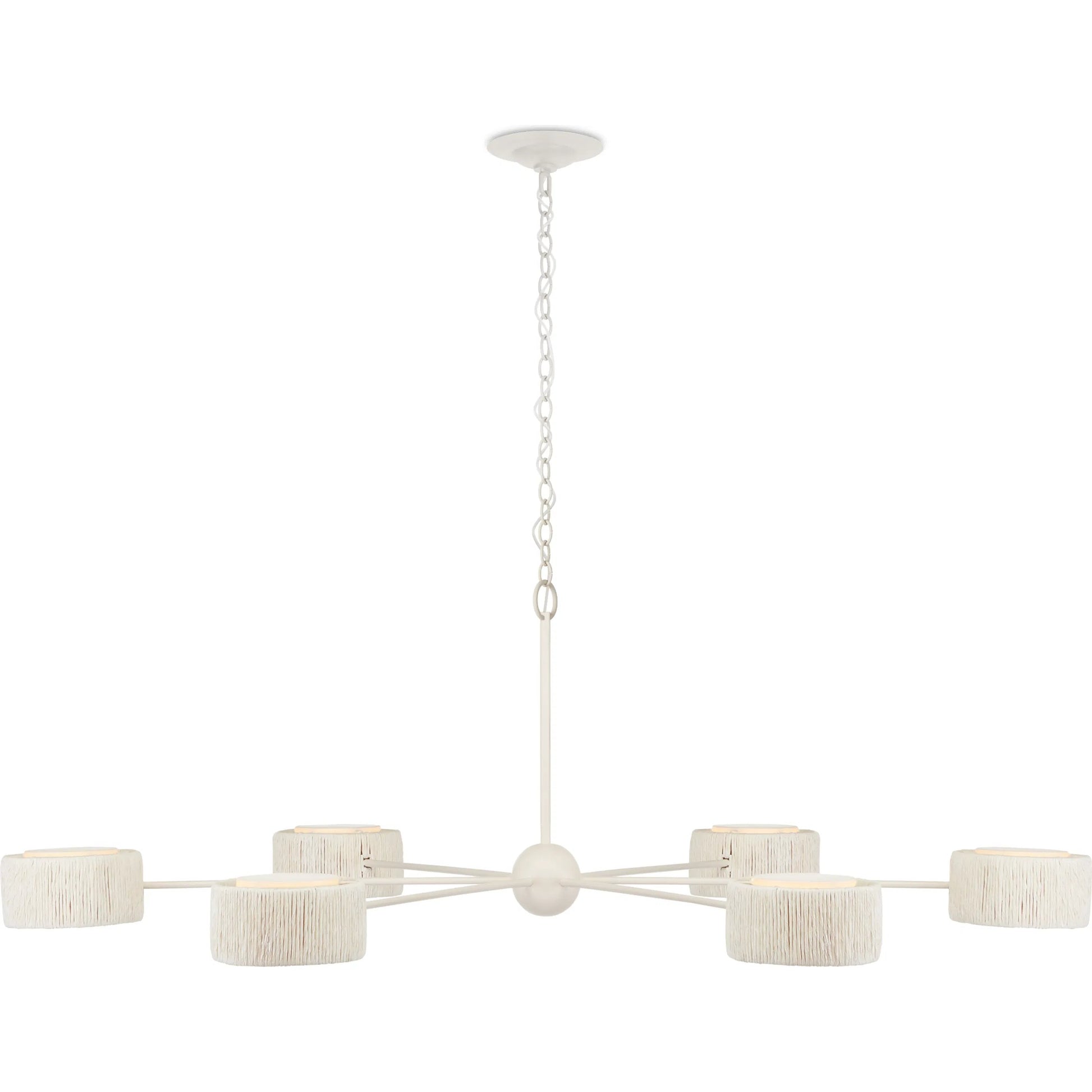 Monreale Chandelier by Currey and Company in white. Made from wrought iron, paper twine in a modern style.