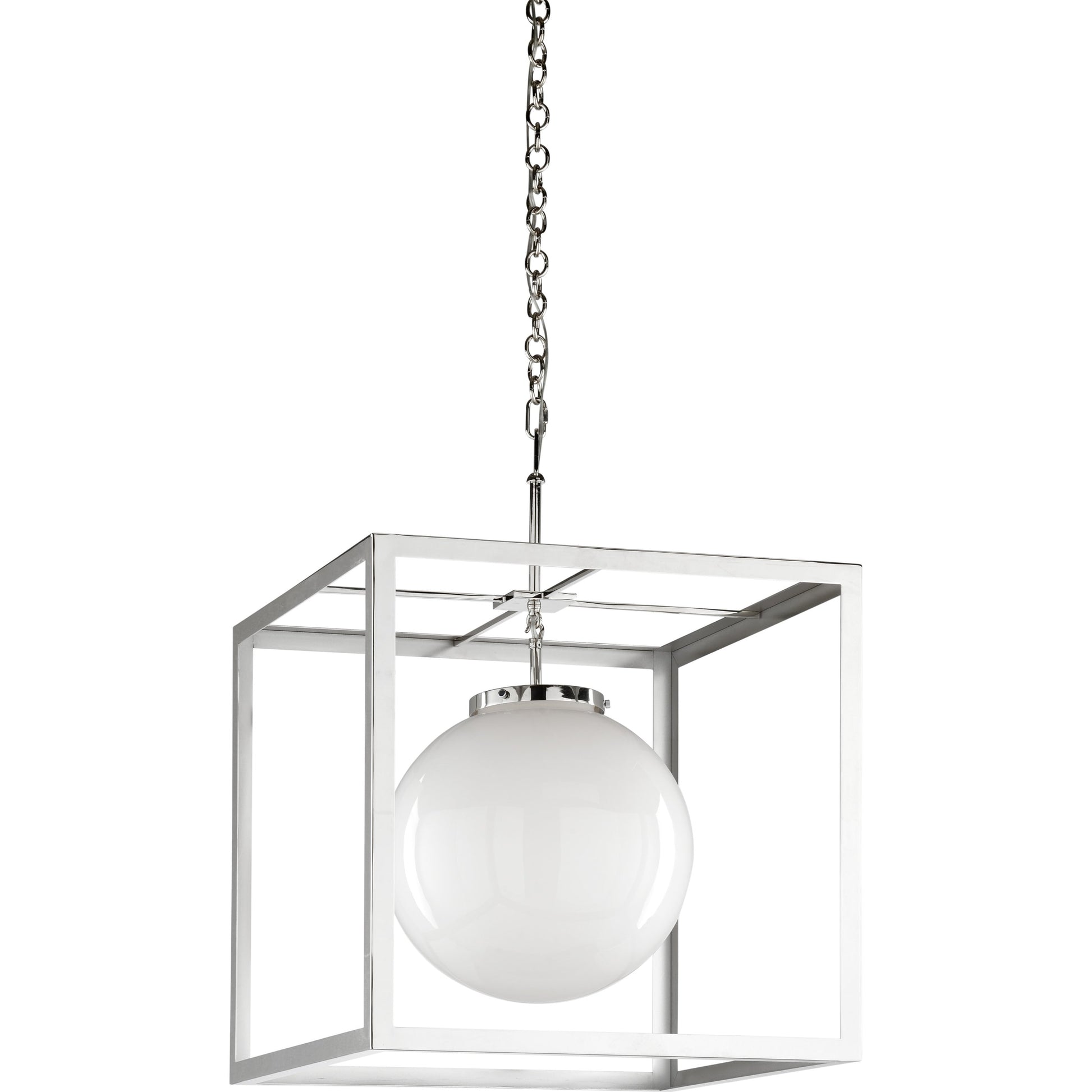 High Street I Chandelier by Wildwood in polished nickel, milk. Made from steel, glass in a modern style.