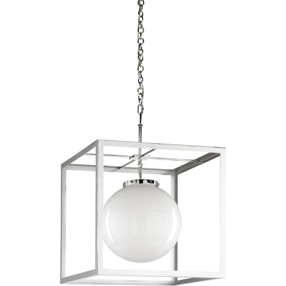 High Street I Chandelier by Wildwood in polished nickel, milk. Made from steel, glass in a modern style.