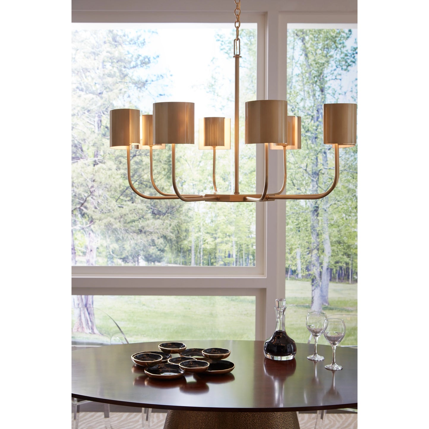 005 SR-837059 | Lifestyle | Castle Yard Chandelier by Wildwood in antique brass. Made from steel in a modern style.