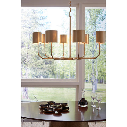 Castle Yard Chandelier by Wildwood in antique brass. Made from steel in a modern style.