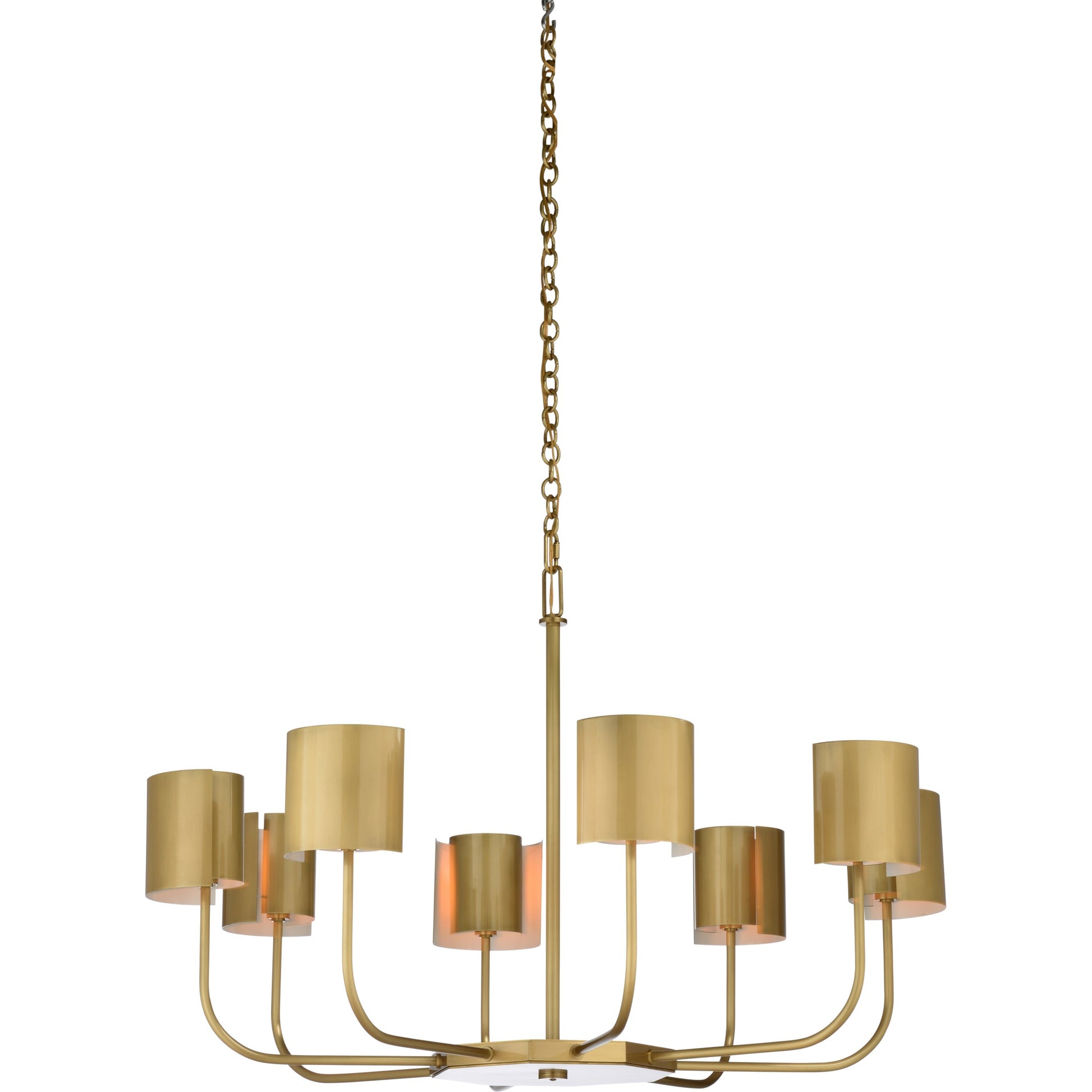 Castle Yard Chandelier by Wildwood in antique brass. Made from steel in a modern style.