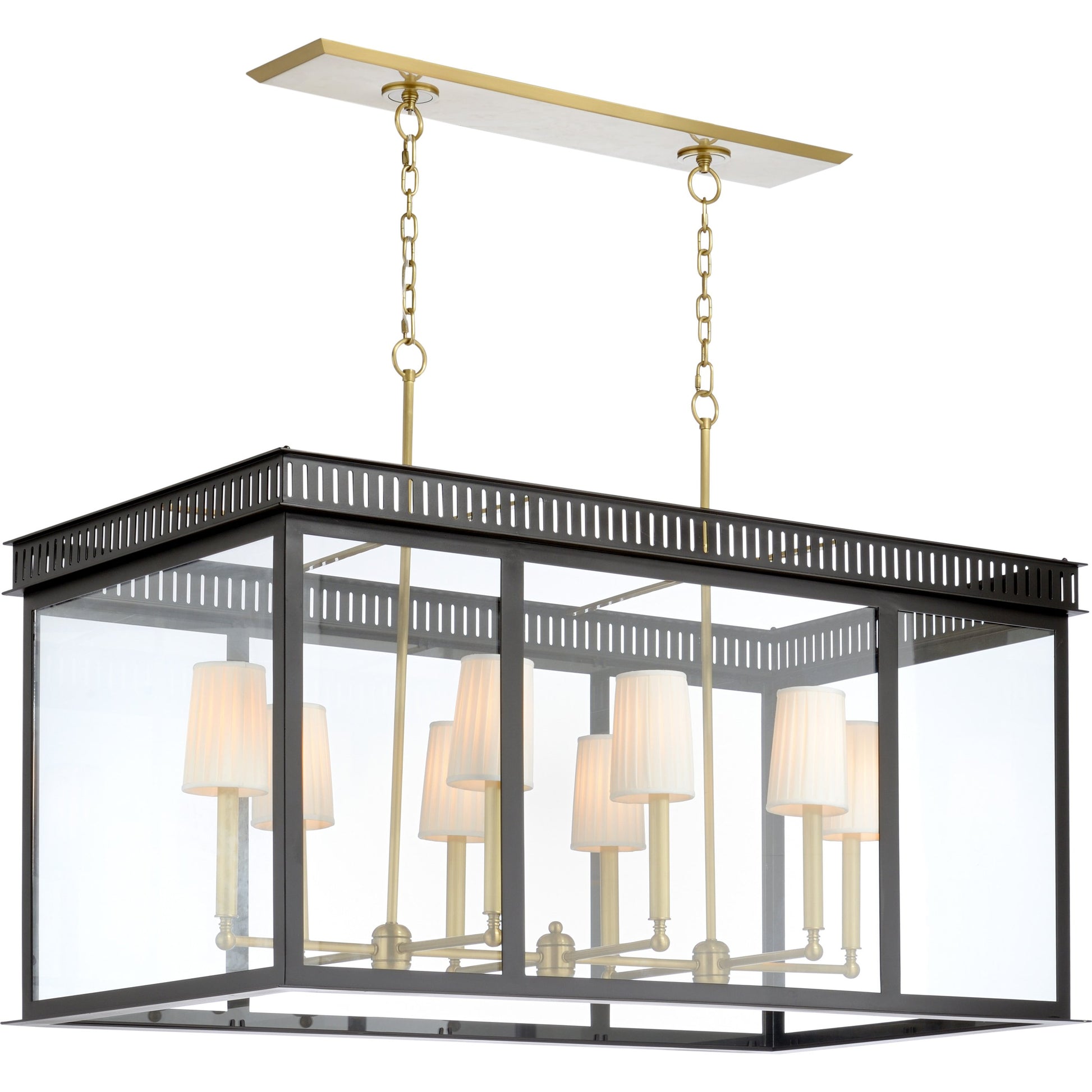 Salt Run Linear Lantern by Wildwood in black, antique brass, clear. Made from metal, glass in a transitional style.