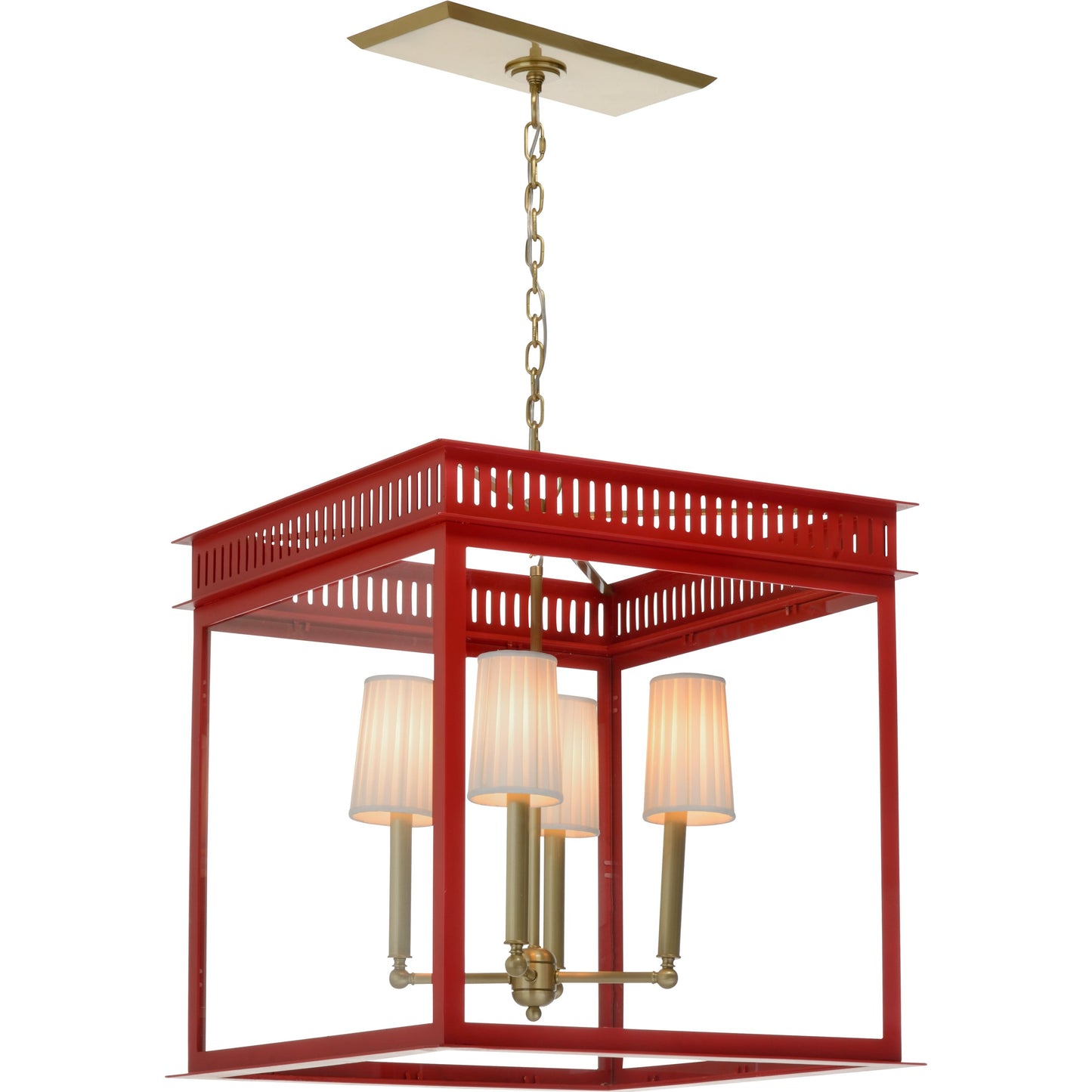 001 SI-2104478 | Primary Silo | Salt Run Lantern by Wildwood in antique, red lacquer, clear. Made from brass/iron/glass in a modern style.