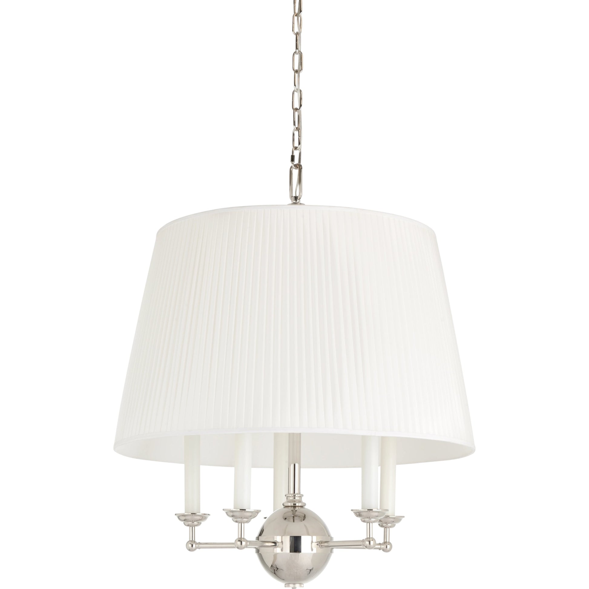 Jermyn Street Chandelier by Wildwood in polished nickel, off white silkette. Made from steel/fabric in a modern style.