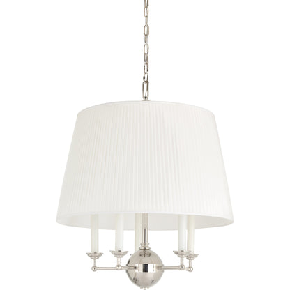 Jermyn Street Chandelier by Wildwood in polished nickel, off white silkette. Made from steel/fabric in a modern style.