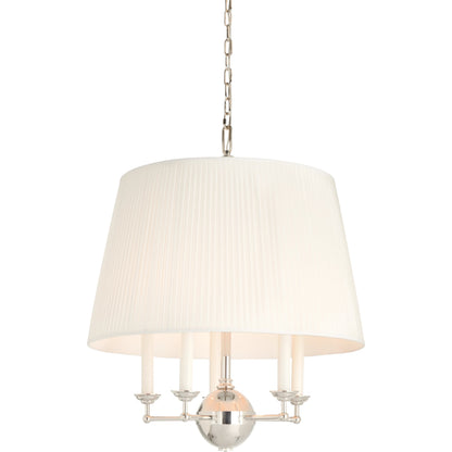 Jermyn Street Chandelier by Wildwood in polished nickel, off white silkette. Made from steel/fabric in a modern style.