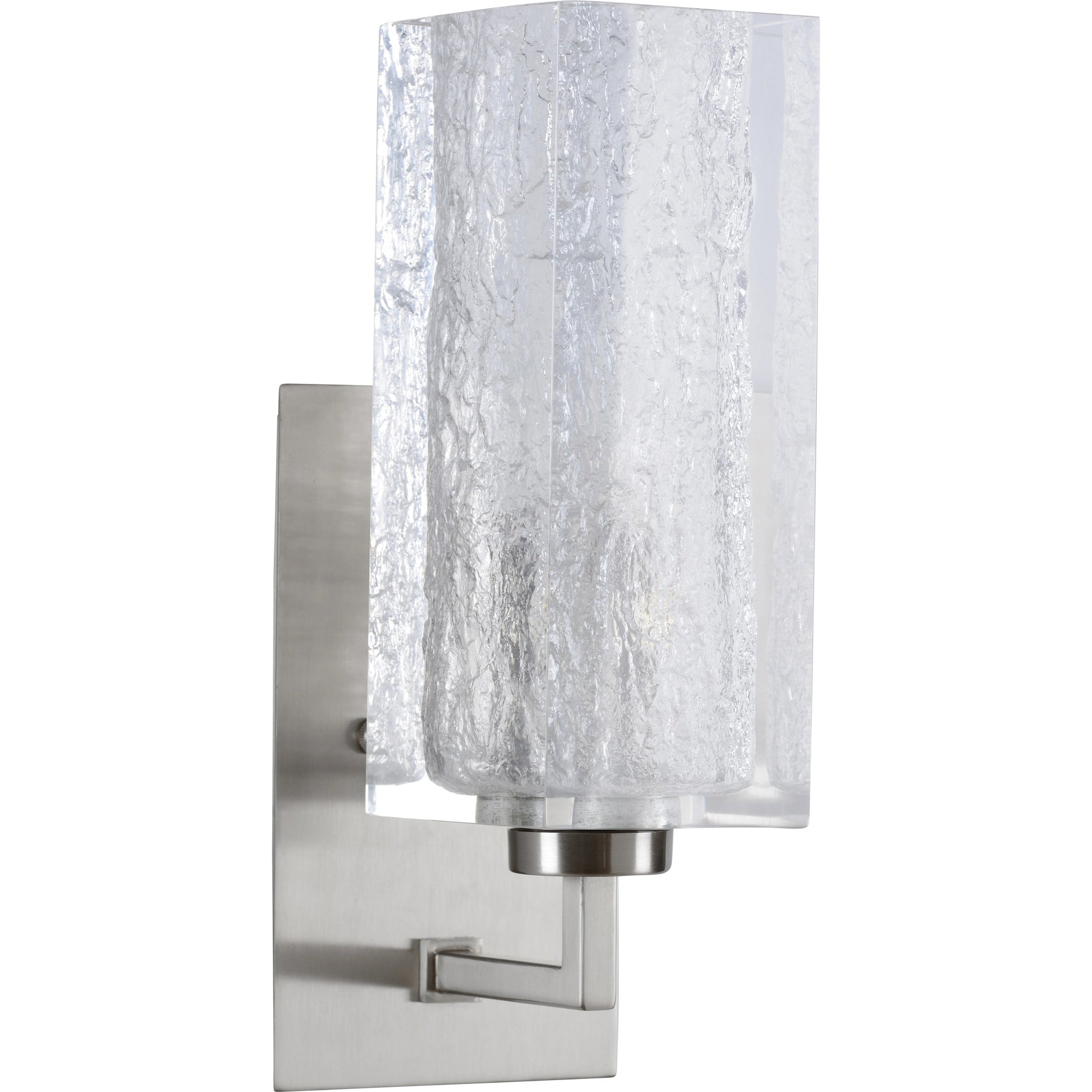 Lucallan Sconce by Wildwood in satin nickel, textured. Made from iron/acrylic in a modern style.
