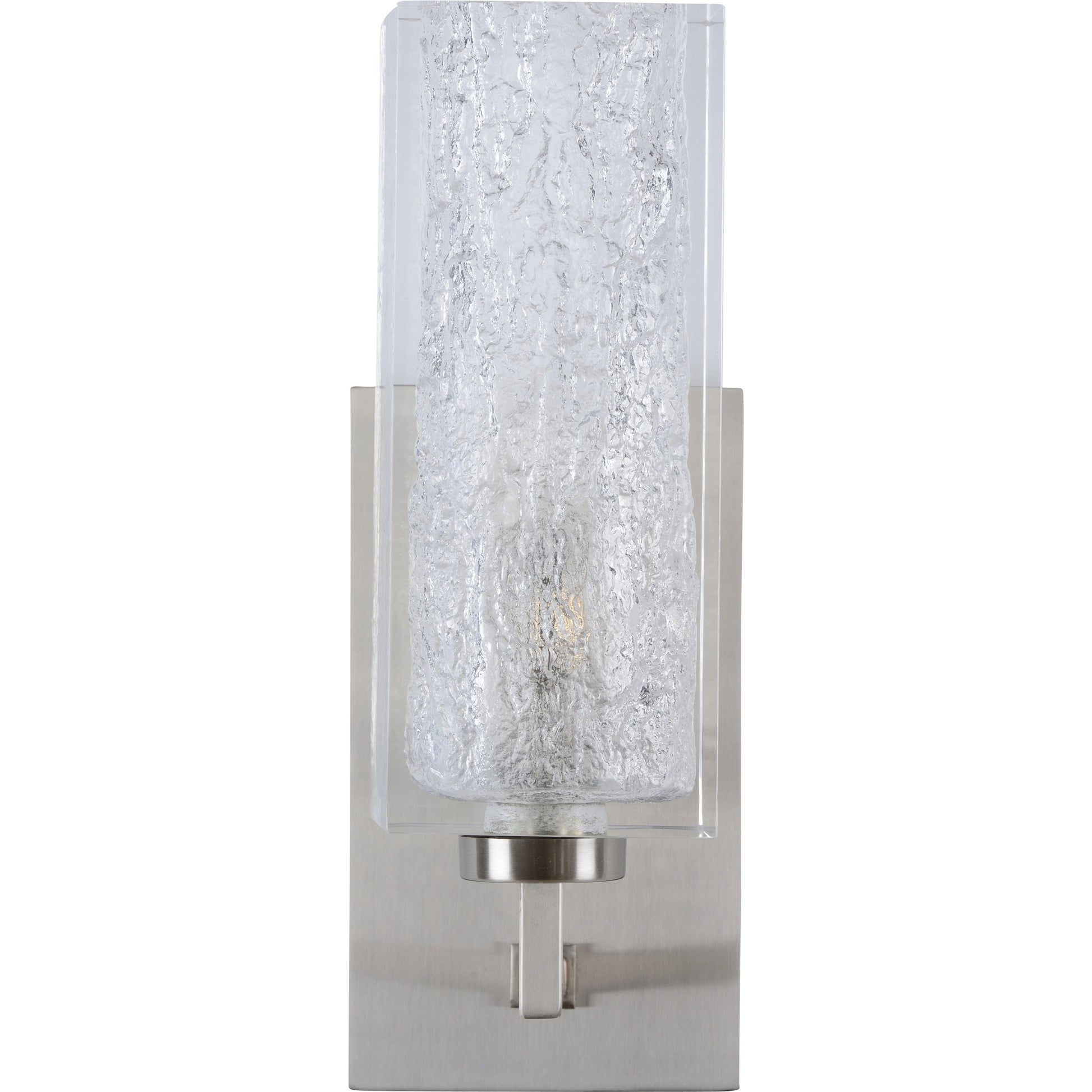 Lucallan Sconce by Wildwood in satin nickel, textured. Made from iron/acrylic in a modern style.