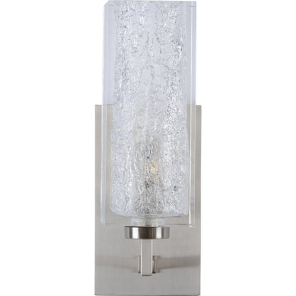 Lucallan Sconce by Wildwood in satin nickel, textured. Made from iron/acrylic in a modern style.