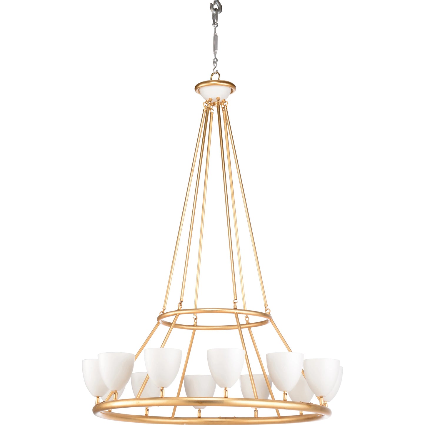 001 SI-2104508 | Primary Silo | Marilyn Chandelier by Wildwood in antique gold leaf, matte white. Made from iron/glass in a modern style.