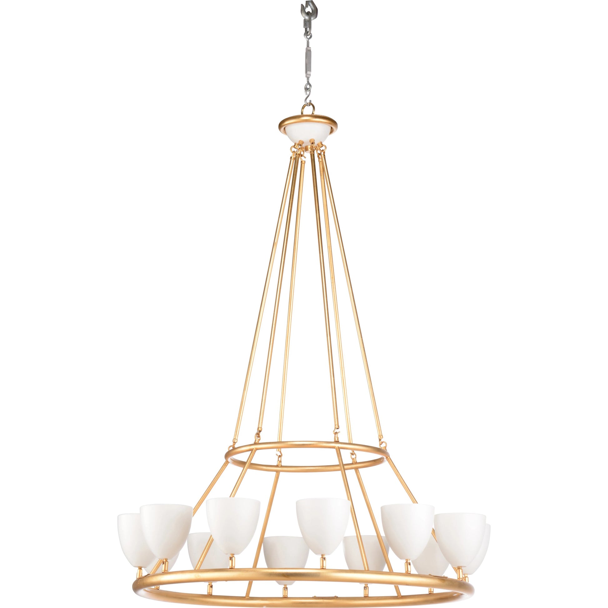 Marilyn Chandelier by Wildwood in antique gold leaf, matte white. Made from iron/glass in a modern style.