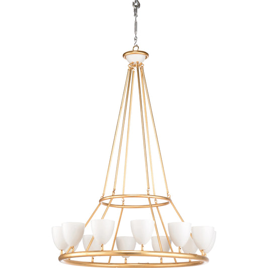 Marilyn Chandelier by Wildwood in gold, white. Made from iron/glass in a modern style.