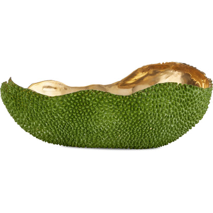 Jackfruit Oval Bowl by Currey and Company in green, gold. Made from bronze in a modern style.