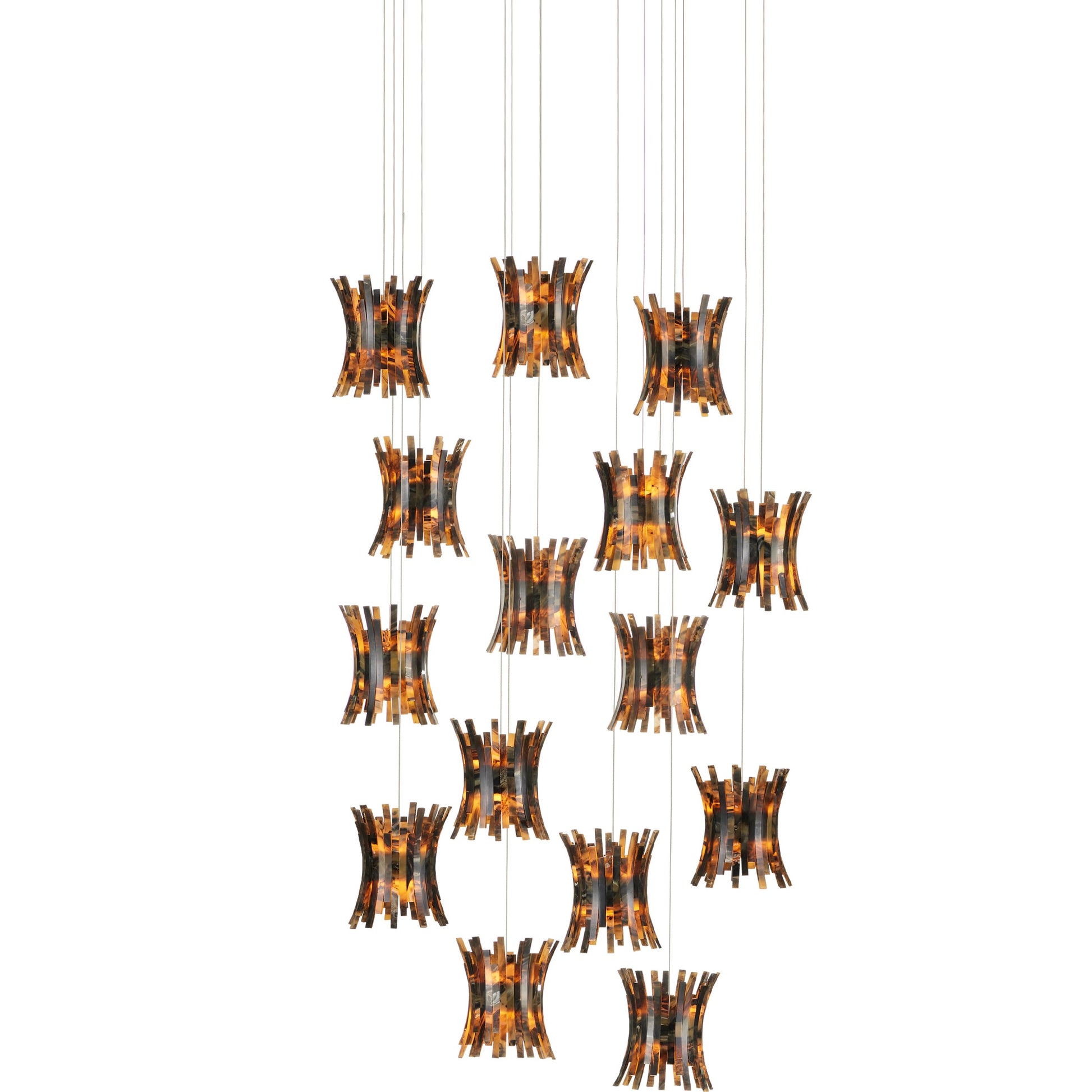 Alsop Round 15-Light Multi-Drop Pendant by Currey and Company in brown, black, silver. Made from composite in a modern style.