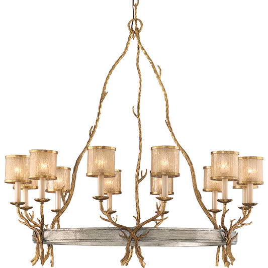 Parc Royale Chandelier by Corbett in gold and silver leaf. Made from hand worked iron in a cottage & farmhouse style.