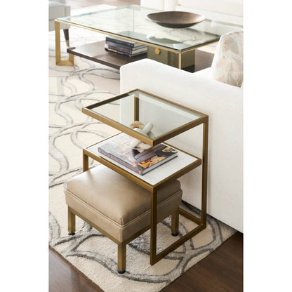 Libby Langdon Jayden Drink Table by Fairfield Chair in gold and champagne. Made from metal, carrara marble in a unique style.