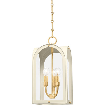 Lincroft 3 Light Lantern by Hudson Valley in vintage gold leaf, soft sand. Made from iron in a modern style.