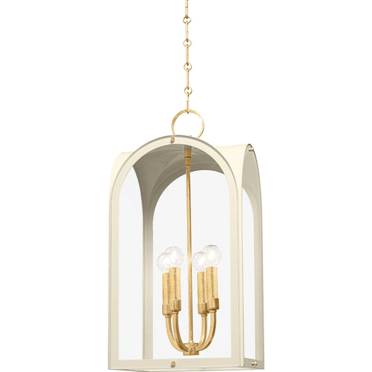 Lincroft 4 Light Lantern by Hudson Valley in vintage gold leaf, soft sand. Made from iron in a modern style.