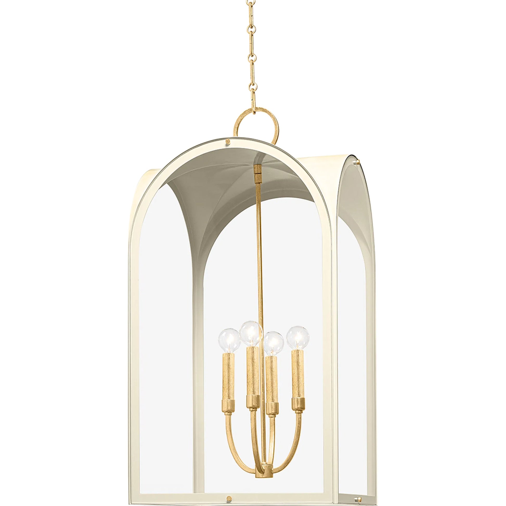 Lincroft 4 Light Lantern by Hudson Valley in vintage gold leaf, soft sand. Made from iron in a modern style.