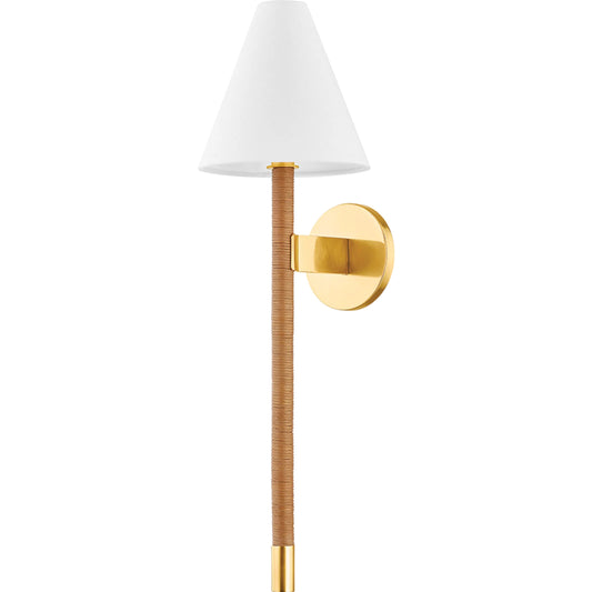 Watkins Wall Sconce by Hudson Valley in aged brass. Made from brass in a unique style.