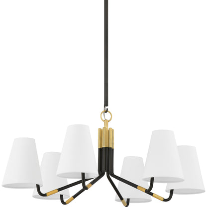 Stanwyck 6 Light Chandelier by Hudson Valley in aged brass, distressed bronze. Made from steel in a modern style.