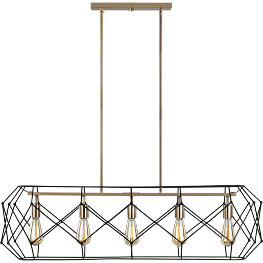 Zarra Five Light Linear Chandelier by Visual Comfort & Co. in satin brass. Made from steel in a unique style.