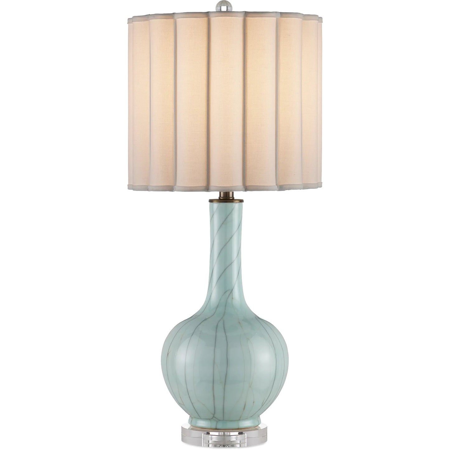001 SI-2257348 | Primary Silo | Celadon Crackle Table Lamp by Currey and Company in celadon crackle, clear, antique brass. Made from porcelain, optic crystal, metal in a modern style.