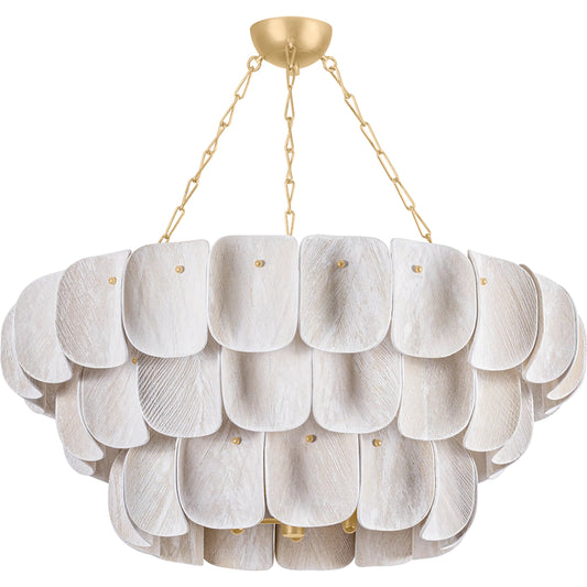 Amalfi Chandelier by Hudson Valley in vintage gold leaf. Made from iron in a unique style.