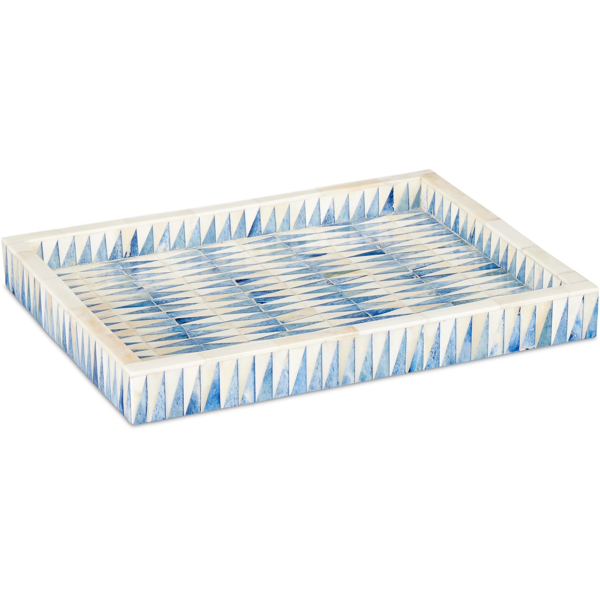 Nadene Tray by Currey and Company in blue, white. Made from bone in a coastal style.