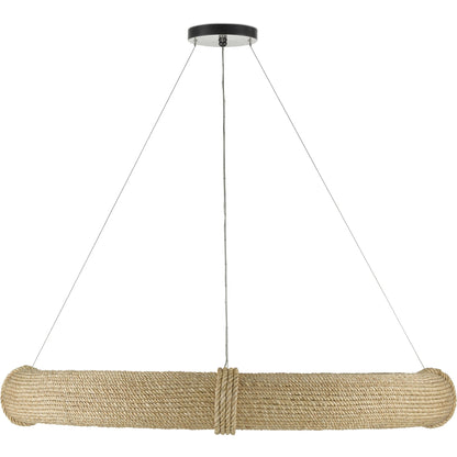 Portmeirion Chandelier by Currey and Company in satin black, abaca rope. Made from wrought iron, abaca rope in a coastal style.