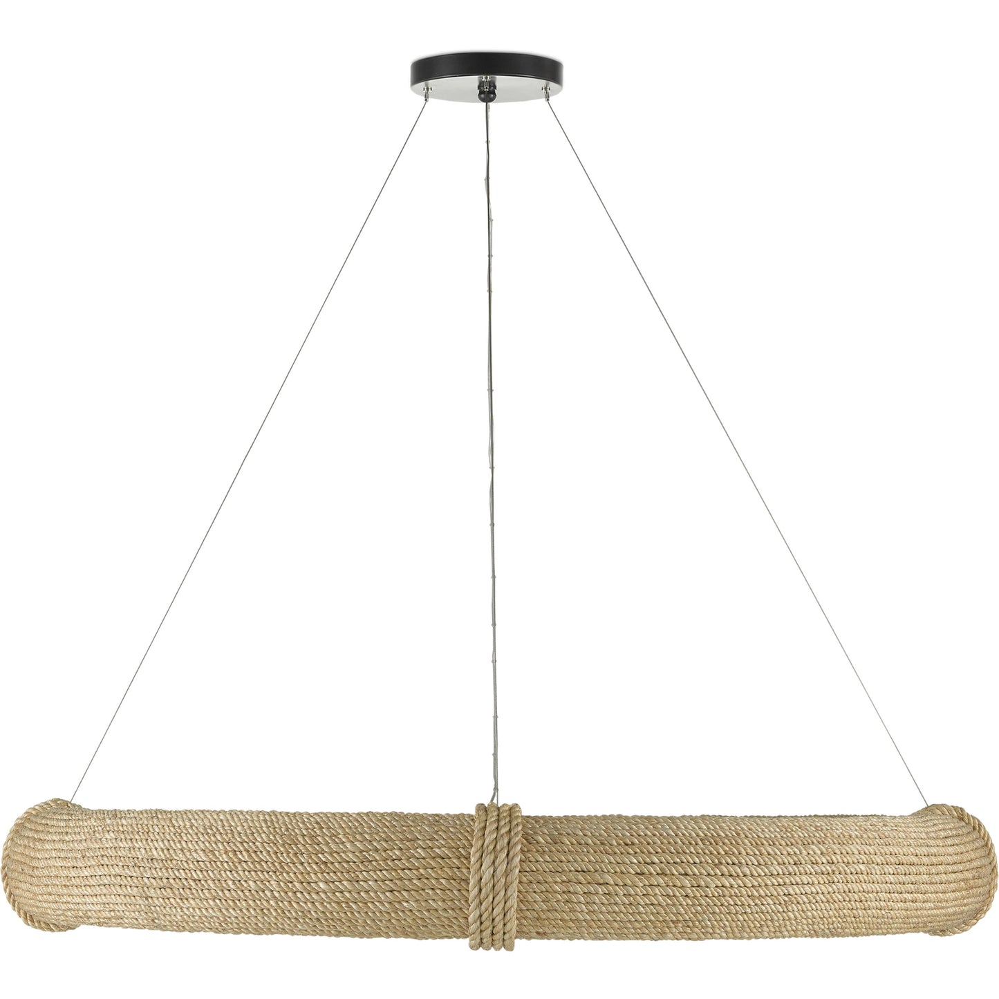 012 SI-1894491 | Closeup | Portmeirion Chandelier by Currey and Company in satin black, abaca rope. Made from wrought iron, abaca rope in a coastal style.