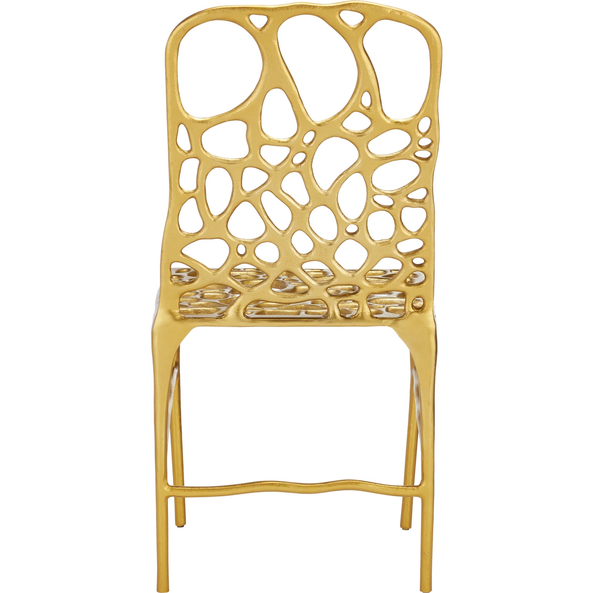 Honeycomb Side Chair by Currey and Company in gold. Made from cast aluminum in a modern style.