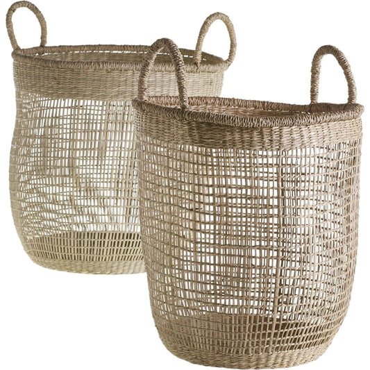 Simona Basket Set by Accent Decor in natural. Made from natural fibers in a cottage & farmhouse style.